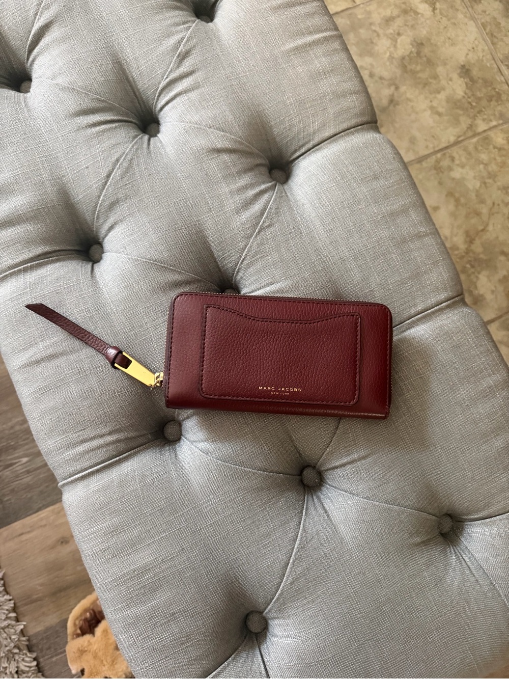 Marc Jacobs Burgundy Leather Zip Wristlet Wallet with Gold Hardware